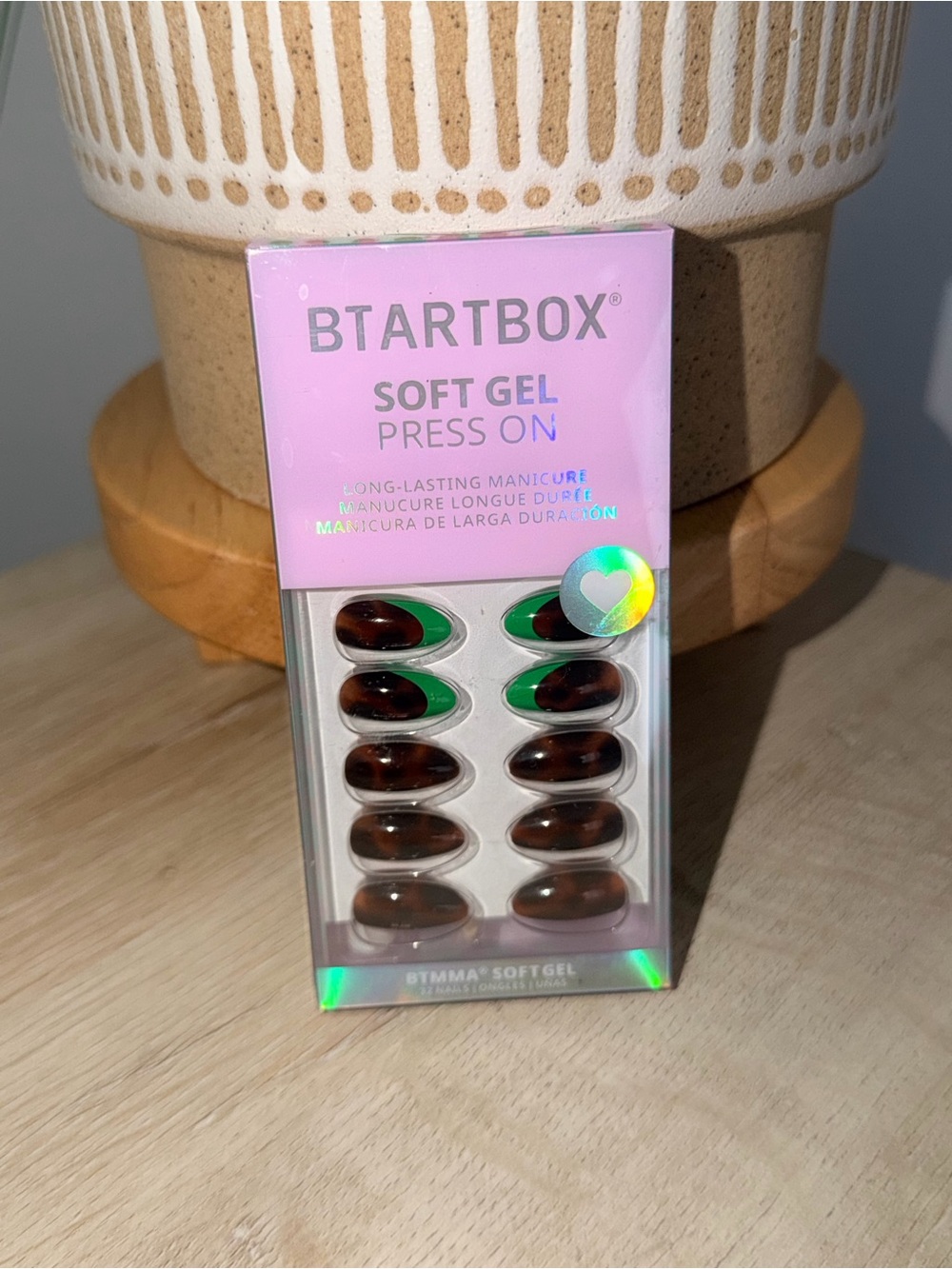 BTARTBOX Soft Gel Press On Nails - Tortoise Brown & Green